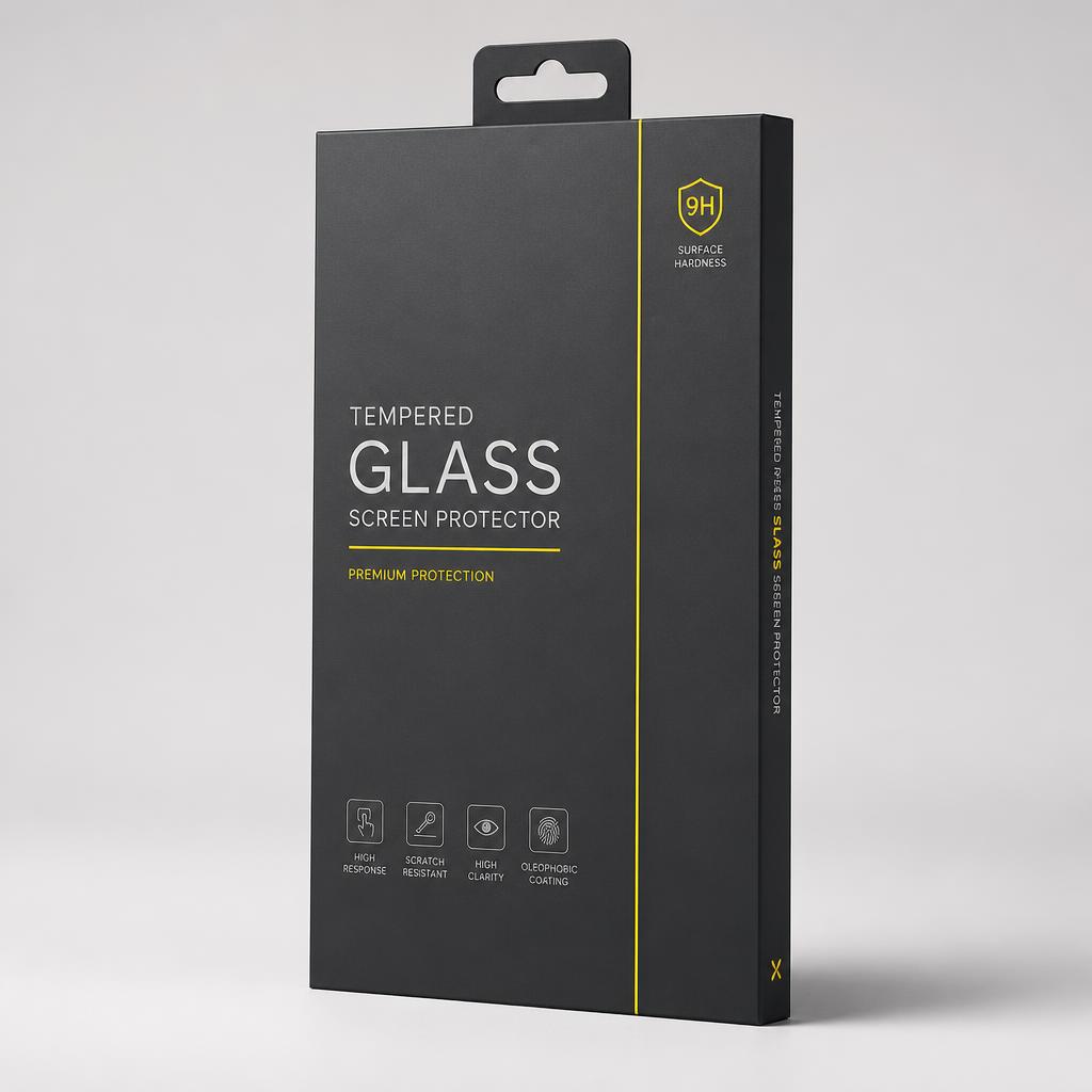 Private label tempered glass retail packaging mockup