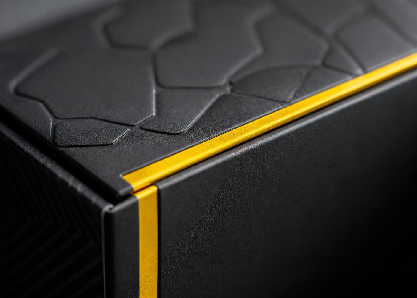 Close-up of embossed packaging finish detail