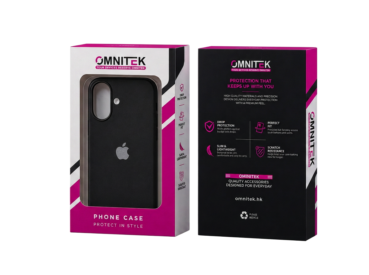 Omnitek phone cases retail packaging mockup